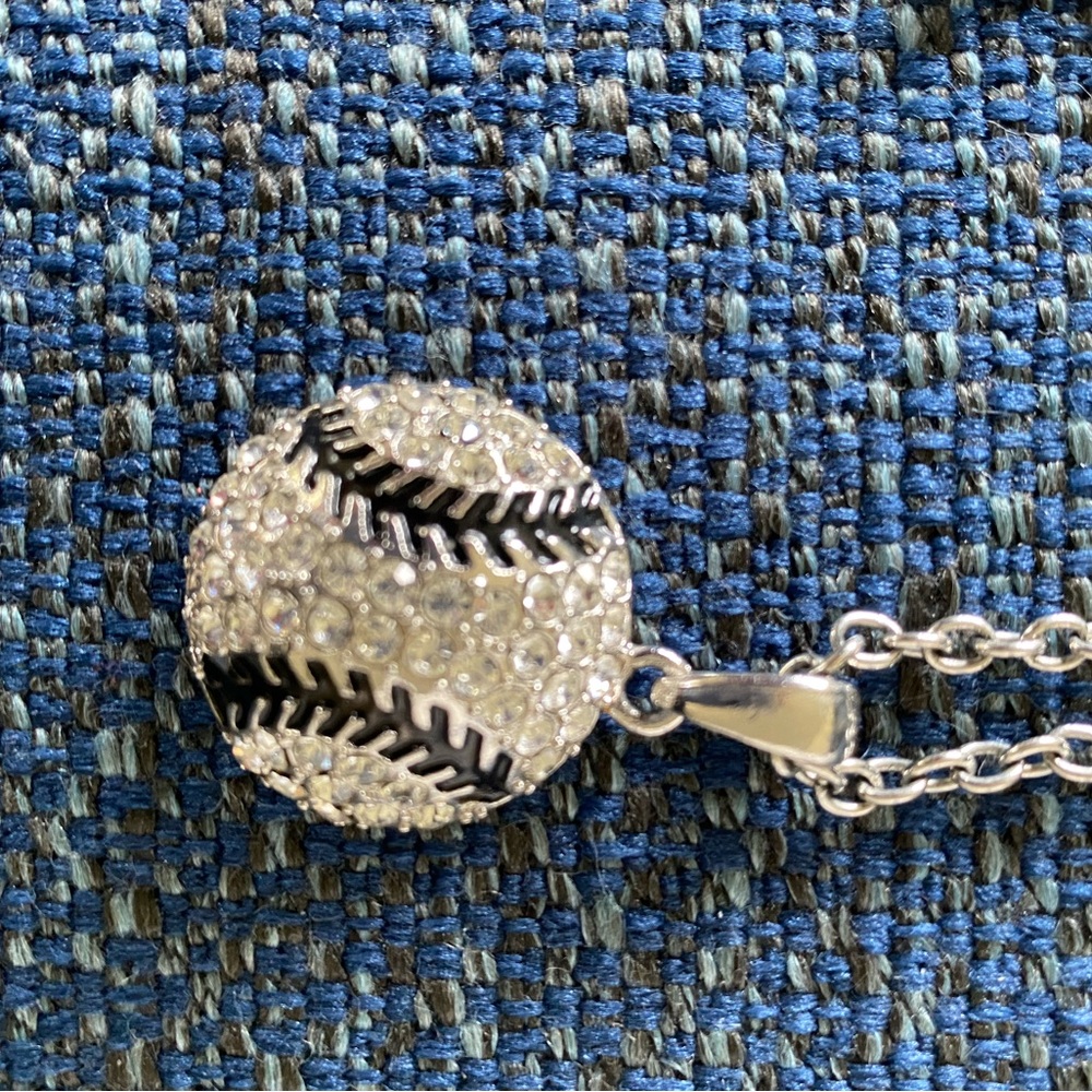 Silver Softball Necklace